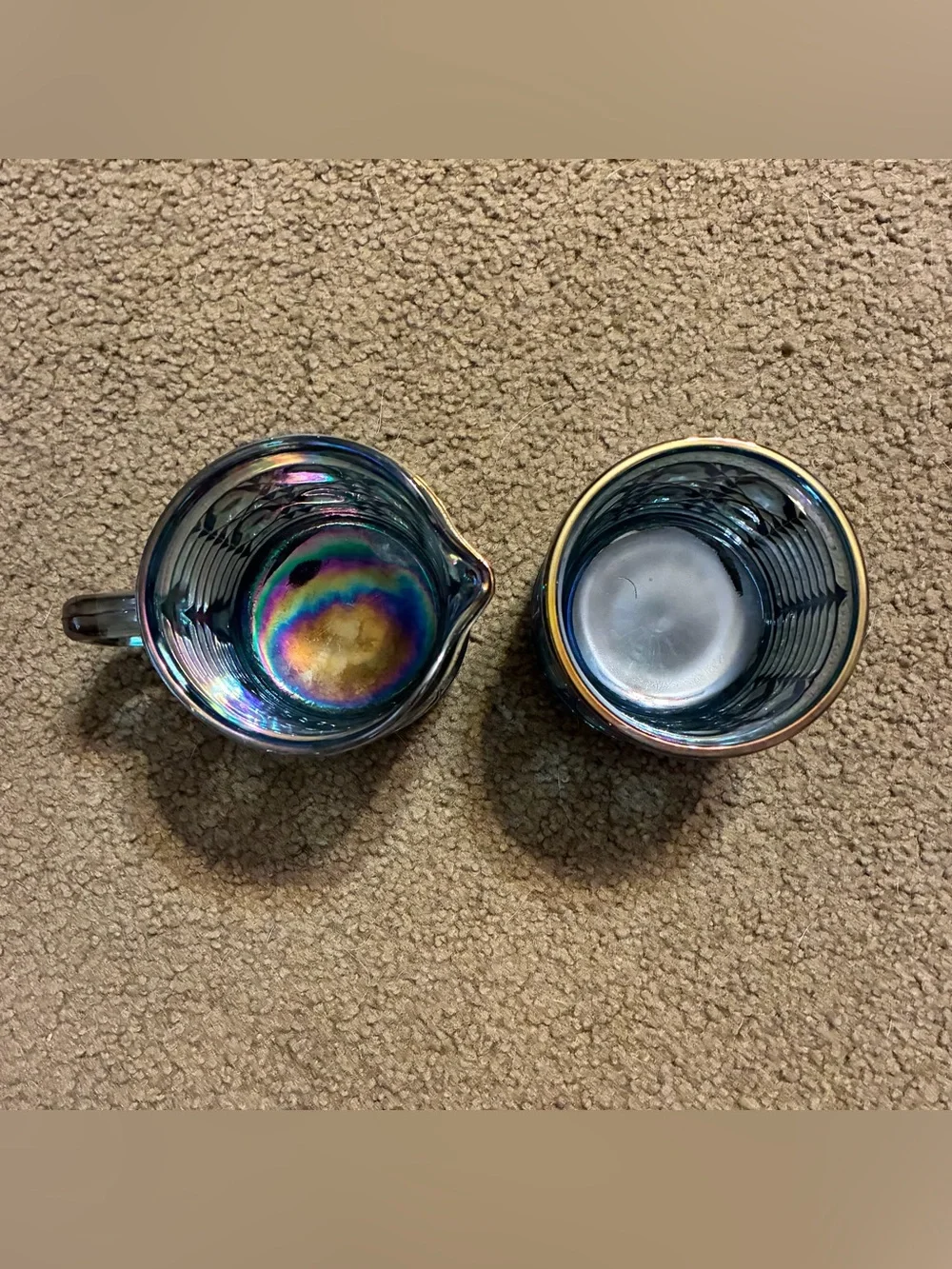 Vintage Iridescent Blue Indiana Carnival Windsor Glass Creamer & Sugar Bowl Set